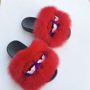 Nouveau design populaire <span class=keywords><strong>sandales</strong></span> en fourrure de monstre renard multicolore pantoufles pour styles d'yeux de femmes - Product Image 2