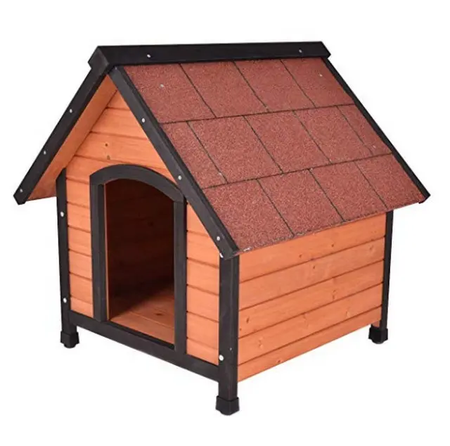 Dog House Outdoor Weather Waterproof Pet House Wood Natural Wooden Dog House Home with Reddish Brown Roof 3 Size(S/M/L)