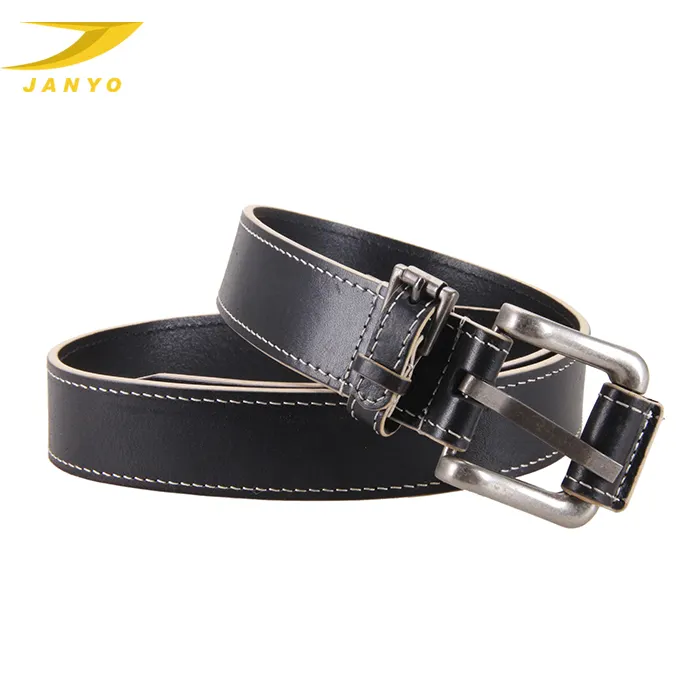 Metal loop and beveled finishing with double lines stitching men's suit belt