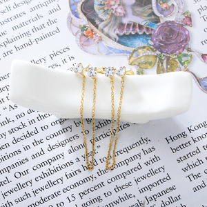 American Style Set Long <strong>Chain</strong> <strong>Earrings</strong> <strong>Stud</strong> <strong>Earrings</strong> Gold Two Small Zircon Stone Women's 925 Sterling Silver European 14K - Product Image 3