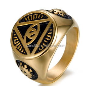 Amarillo anillo de acero inoxidable de los <span class=keywords><strong>Illuminati</strong></span>-ver-Centeno pirámide símbolo ojo para los hombres anillos de joyería - Product Image 1