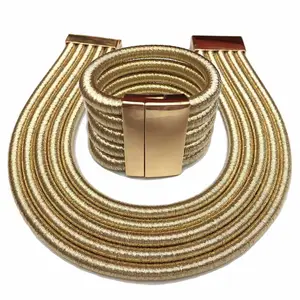 Conjunto de joias com gola de pulseira kim k, conjuntos de joias da moda para mulheres, com botão magnético, multicamadas de corda, pulseiras, conjuntos de joias grandes