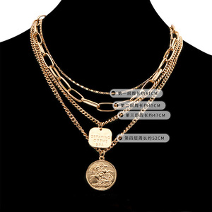 NM1002 Oro Placcato Tre Strati Medaglia Moneta Collana di Fascino, Oro Coin Boho <span class=keywords><strong>Collane</strong></span>, Stratificazione Collana Etnica - Product Image 2