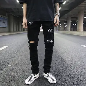 OEM niebla dropshipping. Exclusivo. skinny deshilachados de ASOS vaqueros negros checkboard Vaqueros