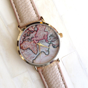 Stile americano mappa del mondo <span class=keywords><strong>orologio</strong></span> moda stampa personalizzato <span class=keywords><strong>quadrante</strong></span> per le donne - Product Image 3