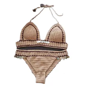 新しい織りかぎ針編み水着ビキニビーチシェルマーメイドレディツーピース女性セクシー水着