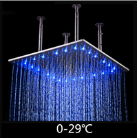 Douche de plafond moderne à LED pressurisée, sensible à la température, 3 couleurs changeantes avec inverseur, effet pluie