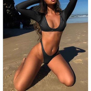 Nouvelles filles Swimwaers deux pièces à manches longues Bikini blanc Sport maillots <span class=keywords><strong>de</strong></span> <span class=keywords><strong>bain</strong></span> <span class=keywords><strong>taille</strong></span> <span class=keywords><strong>haute</strong></span> femmes tongs maillots <span class=keywords><strong>de</strong></span> <span class=keywords><strong>bain</strong></span> - Product Image 2