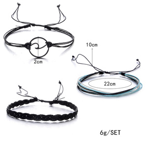 Ensemble de bracelets en corde cirée colorés faits à la main pour la Saint-Valentin, 3 pièces/ensemble, pour femmes, hommes, bracelets d'amitié - Product Image 3