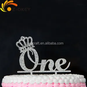 ONE Acrylic Cake Topper Silver Glitter Crown 1st Birthday Party Supplies