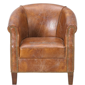 Antique American Bedroom Bucket Distressed <strong>Brown</strong> <strong>Club</strong> Vintage Tan Leather Tub <strong>Chair</strong> for Hotel Project - Product Image 2