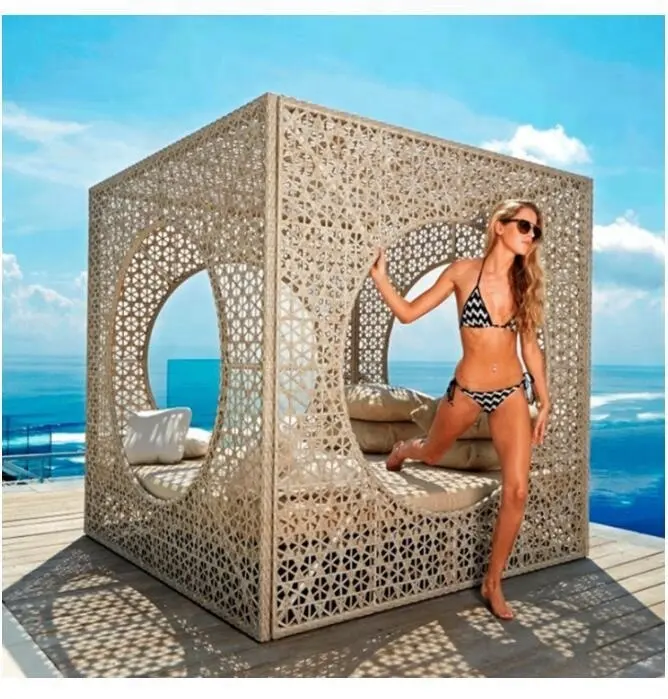 2018 rattan tessuto cube outdoor daybed baldacchino di bambù mobili da giardino