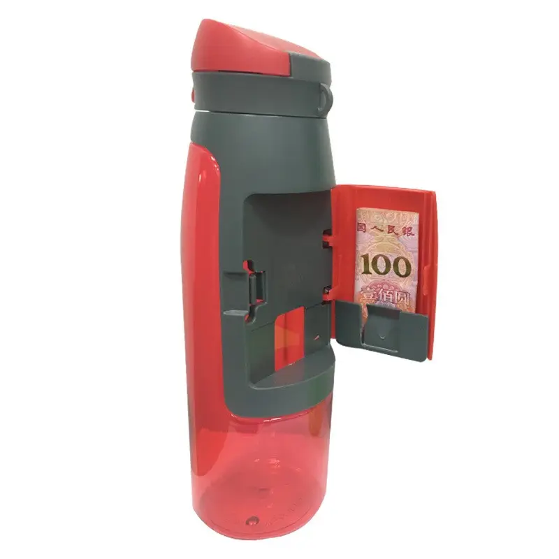 750ML Food Grade BPA Free PET Sports Wallet Water Bottle With Storage Compartment Card Holder