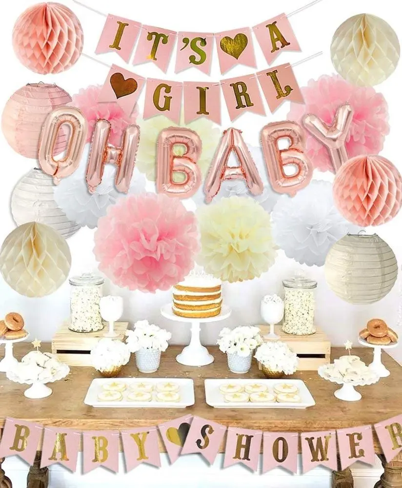 Uiss Paper Rose Trang Trí Phòng Tắm Cho Bé Với OH Baby Letter Balloon Balloon, Banner, Sinh Nhật, Fiestas, Đám Cưới Và Ngày Lễ