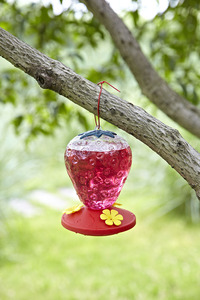 Mangeoire à oiseaux suspendue en plastique pour jardin, en forme de fraise, pour l'extérieur, pour l'eau et la nourriture, pour les colibris - Product Image 4