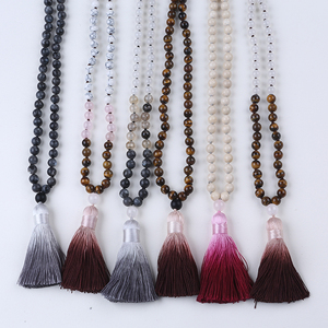 Collana con nappine di <span class=keywords><strong>Mala</strong></span> 108 con nappe e nappe con perline di pietra annodate a mano - Product Image 3