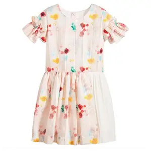latest design flower printing short sleeve dresses for girls factory