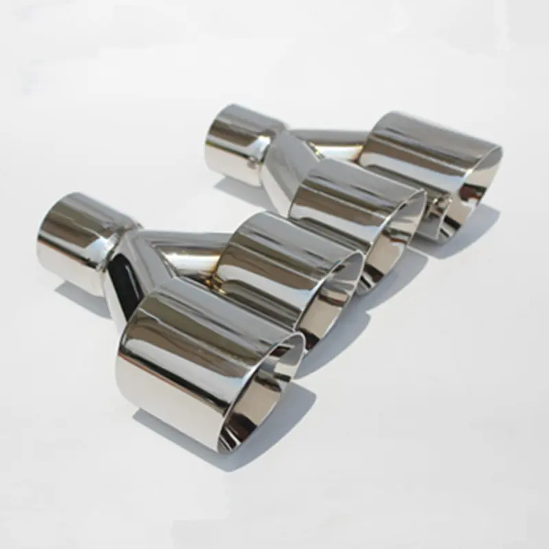 Inlet 63mm Outlet 89mm Universal Dual Exhaust Pipe Tail Muffler Tip Silver 304 Stainless Steel Car Rear