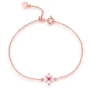 Joyas importadas de china Plata de Ley 925 pulsera de cuarzo rosa para niñas