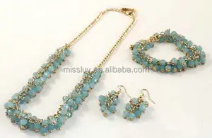 Kalung Batu Semi Berharga Wanita, Set Perhiasan Gelang Batu Semi Mulia Perhiasan untuk Hadiah Musim Panas Pantai