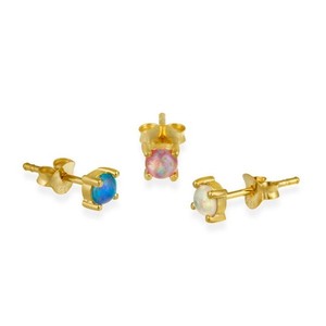 Economical Custom Design Cut Design Latest 18K Yellow Gold Over Sterling <strong>Silver</strong> Multicolor Opal <strong>Stud</strong> <strong>Earrings</strong> <strong>Set</strong> - Product Image 2