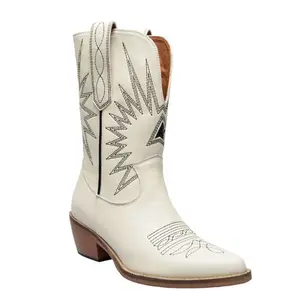 WETKISS, venta al por mayor, zapatos de invierno de moda para mujer, botas de tacón cubano, botas occidentales, botas de vaquero de cuero