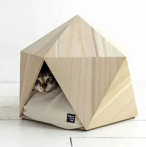 Çevre dostu yeni tasarlanmış katı ahşap kedi mağarası kafes büyük kapalı Pet house