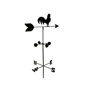 Weathervane logam ayam jantan hitam 6 kaki untuk dekorasi taman
