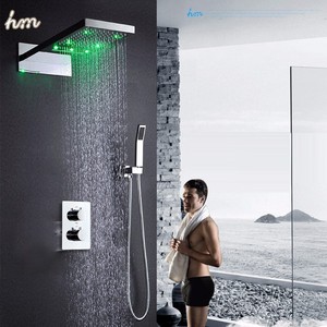 Accessoires de Salle de Bain de luxe Thermostatique Douche Douche Mélangeur D'eau Robinet LED Lumière Chute D'eau Et Panneau de Douche T