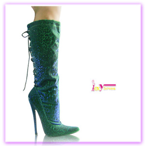 Femmes bout pointu bottines lacent femmes genou bottes avec blanc en cuir verni - Product Image 5