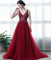 2021 Wine Red Evening Gowns Formal Prom Dresses Split Lace Evening Dresses Long Prom Woman Gowns cheap quinceaera dress TB14
