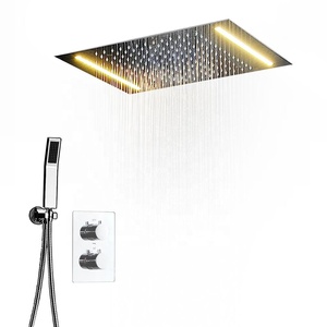 Panneau de douche LED romantique pour salle de bain, SUS 304, grande pomme de douche carrée à effet pluie avec robinet <span class=keywords><strong>thermostatique</strong></span> - Product Image 2