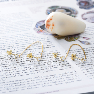 American Style Set Long <strong>Chain</strong> <strong>Earrings</strong> <strong>Stud</strong> <strong>Earrings</strong> Gold Two Small Zircon Stone Women's 925 Sterling Silver European 14K - Product Image 5