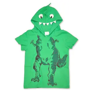 China Clothing Factory Wholesale Green Dinosaur 100% Cotton Pullover Hoodie T-Shirt For Boy