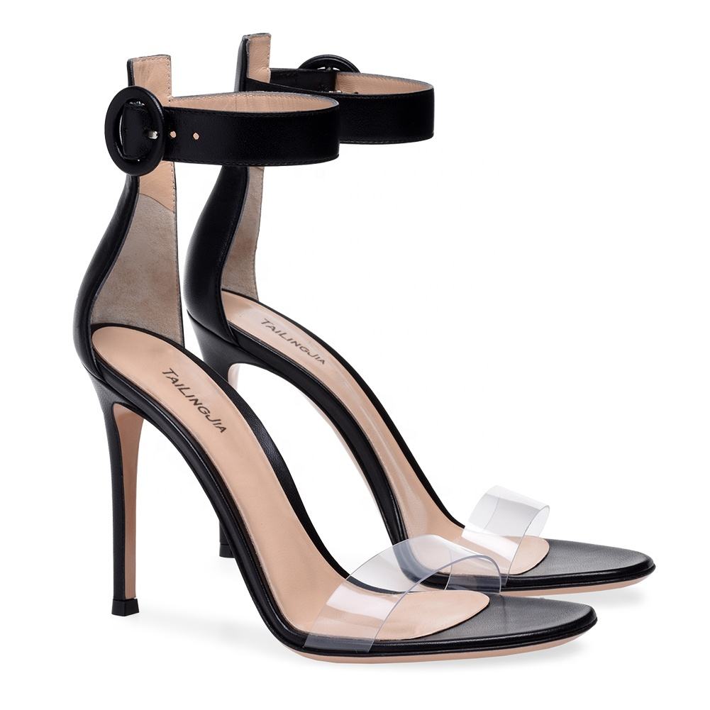Dress Shoes Ladies Covered Heel Summer Stilettos Elegant Strappy Clear  Heels Women Transparent PVC High Heel Ankle Strap Sandals