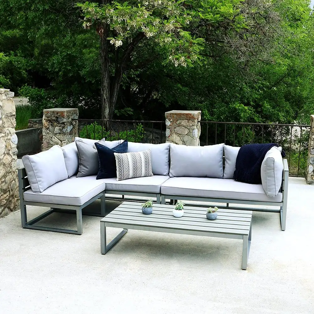 Veranda Modern toz boya alüminyum modüler kombine köşe kanepe açık kombine koltuk takımı çim bahçe mobilyaları