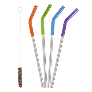 Pailles de sécurité en acier inoxydable Extra longues, avec pointe de paille flexible amovible en Silicone