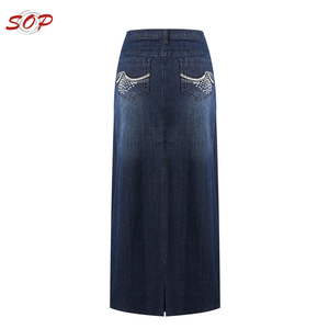 Latest <strong>Plus</strong> <strong>Size</strong> Long <strong>Denim</strong> <strong>Skirt</strong> for Women Wear From Guangzhou Garment Manufacture - Product Image 2