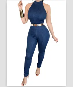 Sexy Ronde Kraag Mouwloze Grote Stretch Algehele Jumpsuit Vrouwen Jeans