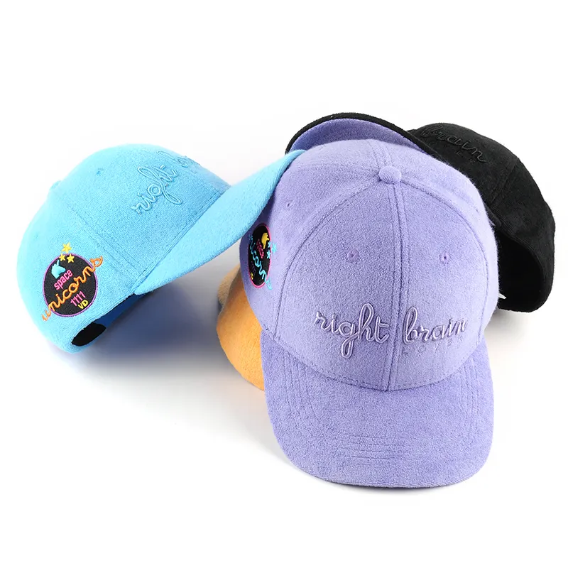 Luxury custom logo 3d embroidery thick sport hat, terry towel winter baseball cap