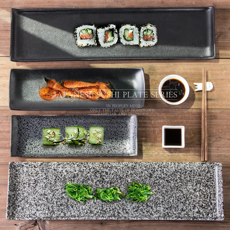 Bandeja de cerámica para sushi, plato rectangular esmaltado, estilo japonés, alta calidad, negro/Blanco/gris mate