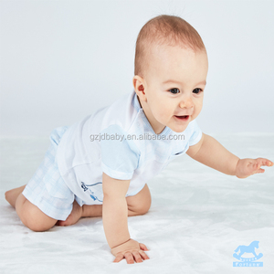 Luvena Fortuna 2 unids bebé NIÑOS 2 sola pieza 100% algodón color azul camiseta y Short Set H9598 bebé para mayor orden - Product Image 5