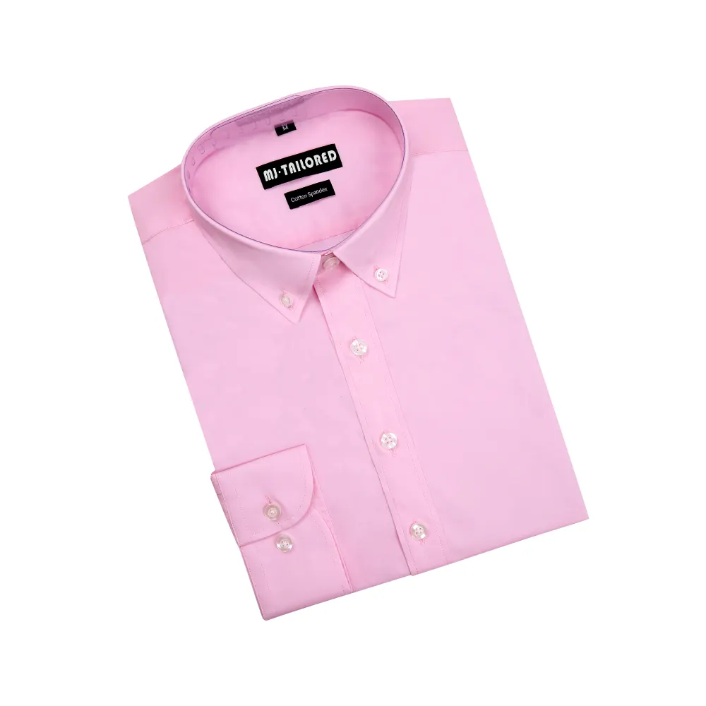 MJ TAILORED MEN'S CUSTOM BUTTON UP LONG SLEEVE CASUAL PINK SOLID DRESS SHIRT COTTON STRETCH