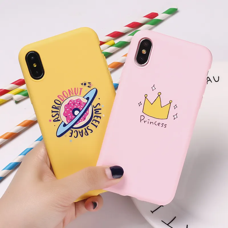 Prinses Kroon Donuts Ruimte Roze Cactus Kat Leuk Zacht Tpu Silicone Candy Case Coque Voor Iphone 12 11 13Pro 8 8Plus X Xr 7 Xs Max