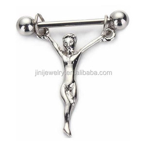 Anillos de Acero Inoxidable para Pezones con Estatua de Jesús, Cadenas para Piercings de Pezones, Joyería Corporal Infantil - Product Image 1