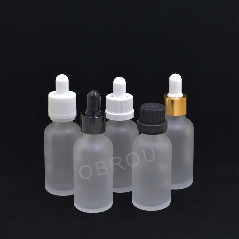 Obrou 10ml 30ml 50ml Frosted Glass Dropper Bottle 1 oz Liquid drops Bottle with Selectable Dropper Cap oil bottles