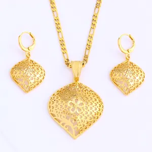JH Desain Baru Emas Berlapis 18 K Anting-Anting/Pendant/Kalung Trendi Perhiasan Set untuk Hadiah