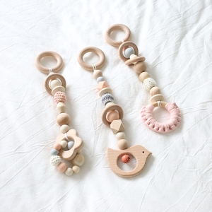 Anillo de madera con forma de flor y pájaro, cuentas de ganchillo de silicona para jugar al gimnasio, sonajero colgante, juguetes, mordedor para bebé - Product Image 2