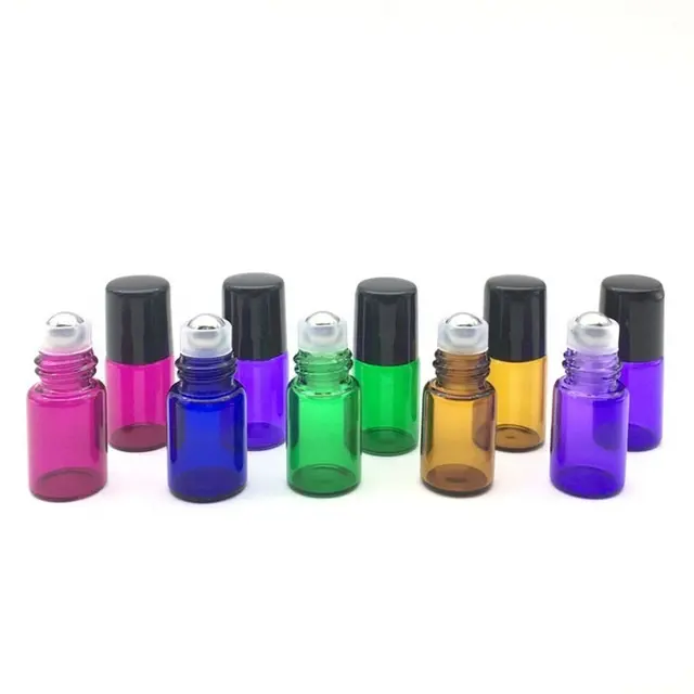 Kleine Düfte ätherische Öl Probe 1ml 2ml 3ml 5ml bunte Parfüm rolle auf Glasflasche mit Glas Edelstahl walze