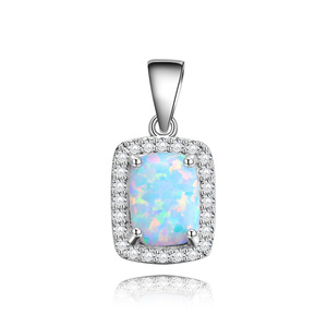 POLIVA 925 Sterling <span class=keywords><strong>Silver</strong></span> Persegi Besar Desain Diamond Cz Perhiasan Khusus Australia Opal Liontin